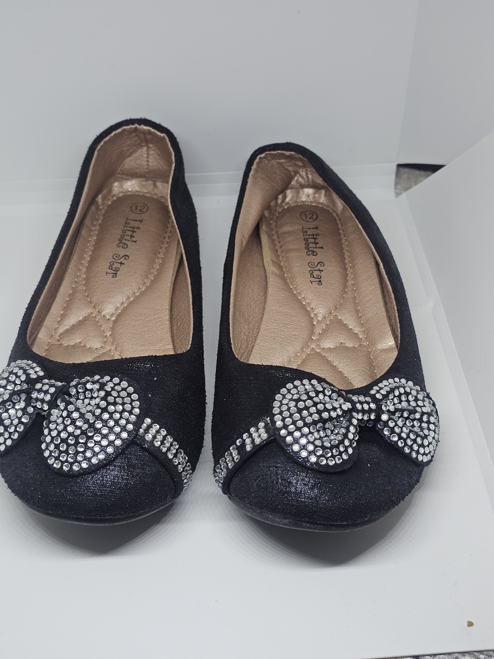 Black Girls' Ballet Flats with Crystal Bow